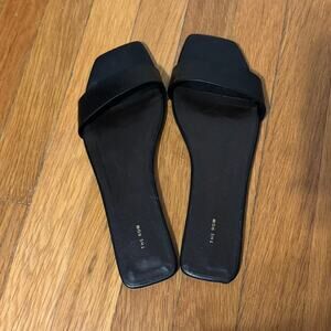 The Row Combo Slide Flat Sandals Black Leather Size 40.5